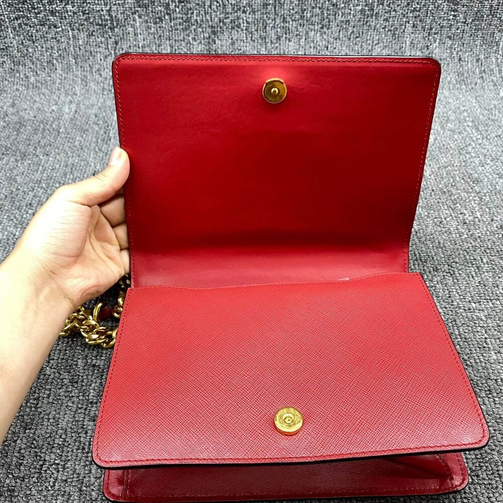 100% Authentic Prada Saffiano Red Leather Crossbody Bag - Picture 11 of 14